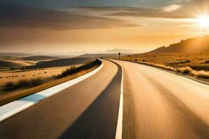 un largo la carretera con el Dom ajuste en el distancia. generado por ai foto