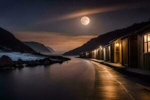 foto fondo de pantalla el luna, noche, el cielo, el agua, el montañas, el agua,. generado por ai