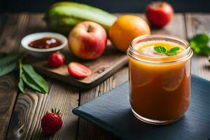 a glass of juice with fresh fruit and vegetables. AI-Generated photo