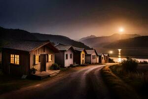 foto fondo de pantalla el cielo, el luna, el camino, el montañas, el lago, el casas generado por ai