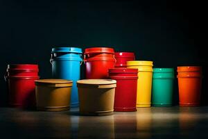 a group of colorful plastic containers. AI-Generated photo