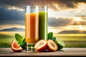 juice in a glass with oranges and grapefruit. AI-Generated photo
