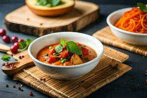 two bowls of food with vegetables and spices. AI-Generated photo