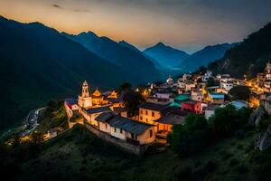 a village in the mountains at dusk. AI-Generated photo