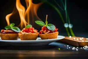 small appetizers on a plate with fire. AI-Generated photo
