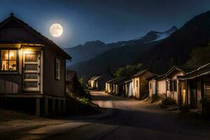 photo wallpaper the moon, night, the mountains, the village, the moon, the village,. AI-Generated