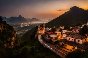 foto fondo de pantalla el cielo, montañas, el ciudad, el aldea, el ciudad, el aldea,. generado por ai