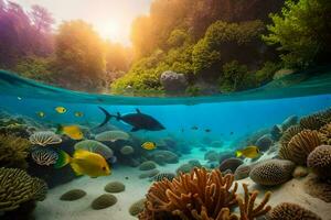 a coral reef with fish and other marine life. AI-Generated photo