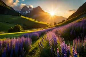 the sun rises over the mountains in the background. AI-Generated photo
