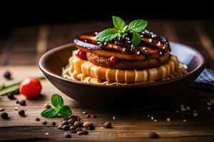 a plate with food on it and spices. AI-Generated photo