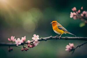 foto fondo de pantalla pájaro, el sol, primavera, flores, el pájaro, el pájaro, el pájaro. generado por ai