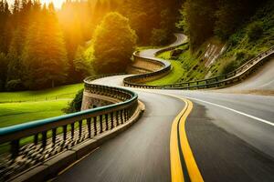 un devanado la carretera con el Dom brillante en él. generado por ai foto