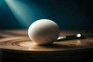 an egg on a wooden cutting board. AI-Generated photo