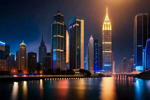 the city skyline at night in dubai. AI-Generated photo