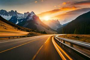 un autopista con montañas en el antecedentes. generado por ai foto