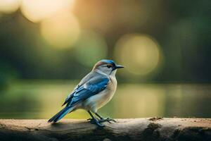 azul arrendajo pájaro en un árbol rama. generado por ai foto