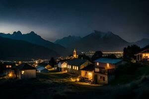 foto fondo de pantalla el cielo, montañas, noche, el aldea, el Alpes, el Alpes. generado por ai