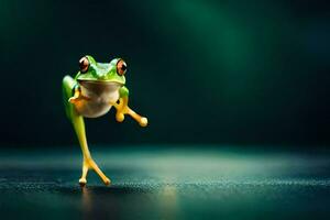 a frog jumping on the ground. AI-Generated photo
