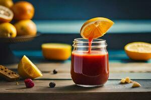 a glass of juice with an orange slice on top. AI-Generated photo