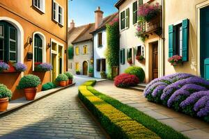 wall art - photograph - colorful street in europe by james kennedy. AI-Generated photo