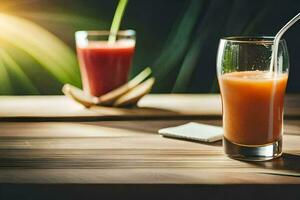 dos lentes de jugo en un mesa. generado por ai foto