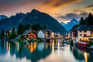 foto fondo de pantalla montañas, el cielo, agua, lago, Suiza, el Alpes, lago. generado por ai