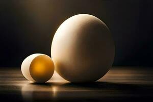 two eggs are shown on a table. AI-Generated photo