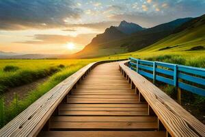 the boardwalk in the mountains. AI-Generated photo