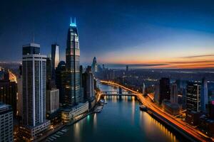 the chicago skyline at dusk. AI-Generated photo