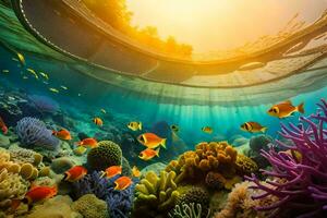 underwater view of coral reef and fish. AI-Generated photo