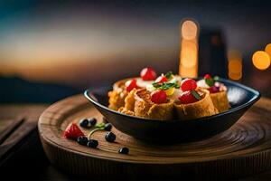 a bowl of food with fruit and berries on top. AI-Generated photo