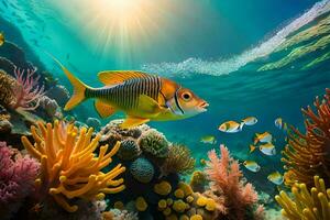 photo wallpaper fish, coral, the sun, the sea, the sun, the sea, the. AI-Generated