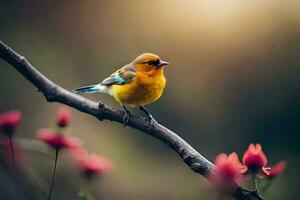 photo wallpaper bird, the sun, flowers, the bird, the bird, the bird, the. AI-Generated