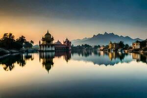 el Dom sube terminado el lago en India. generado por ai foto