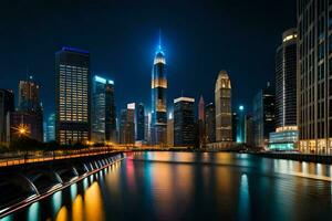 the chicago skyline at night. AI-Generated photo