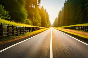 a road with a fence and trees in the background. AI-Generated photo