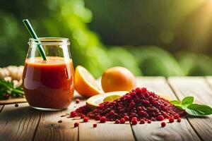 a glass of juice with pomegranate and lemon. AI-Generated photo