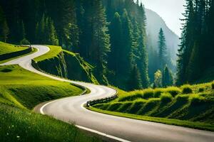 un devanado la carretera en el montañas. generado por ai foto