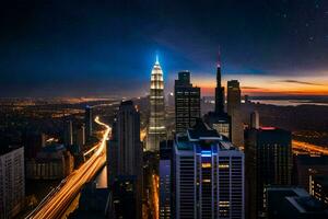 el paisaje urbano de kuala lumpur a noche. generado por ai foto