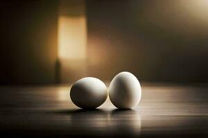 two eggs on a table. AI-Generated photo