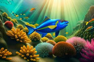 fish in the ocean with coral and other colorful plants. AI-Generated photo