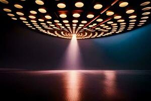 a light shines through a large light fixture. AI-Generated photo