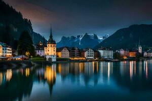 the town of luzern, switzerland at night. AI-Generated photo