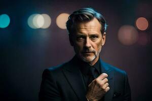 a man in a suit and tie is looking at the camera. AI-Generated photo