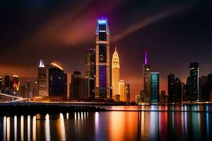 the city skyline at night in dubai. AI-Generated photo