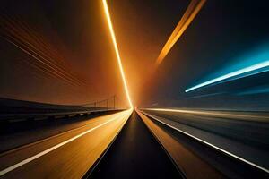 a long exposure photograph of a highway at night. AI-Generated photo