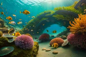 an underwater scene with coral and fish. AI-Generated photo