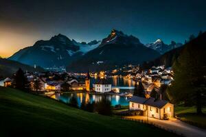 el pueblo de lauchberg, Austria a oscuridad. generado por ai foto