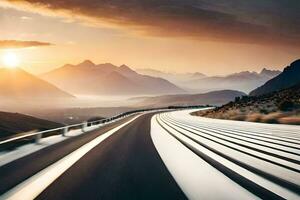 a road with mountains in the background. AI-Generated photo