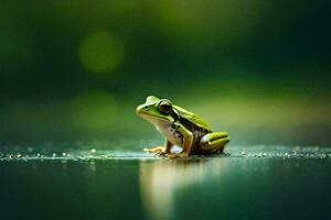 a frog sitting on the water surface. AI-Generated photo